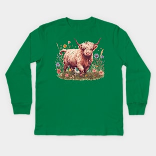 Cottagecore Aesthetics Vintage Cow Kids Long Sleeve T-Shirt